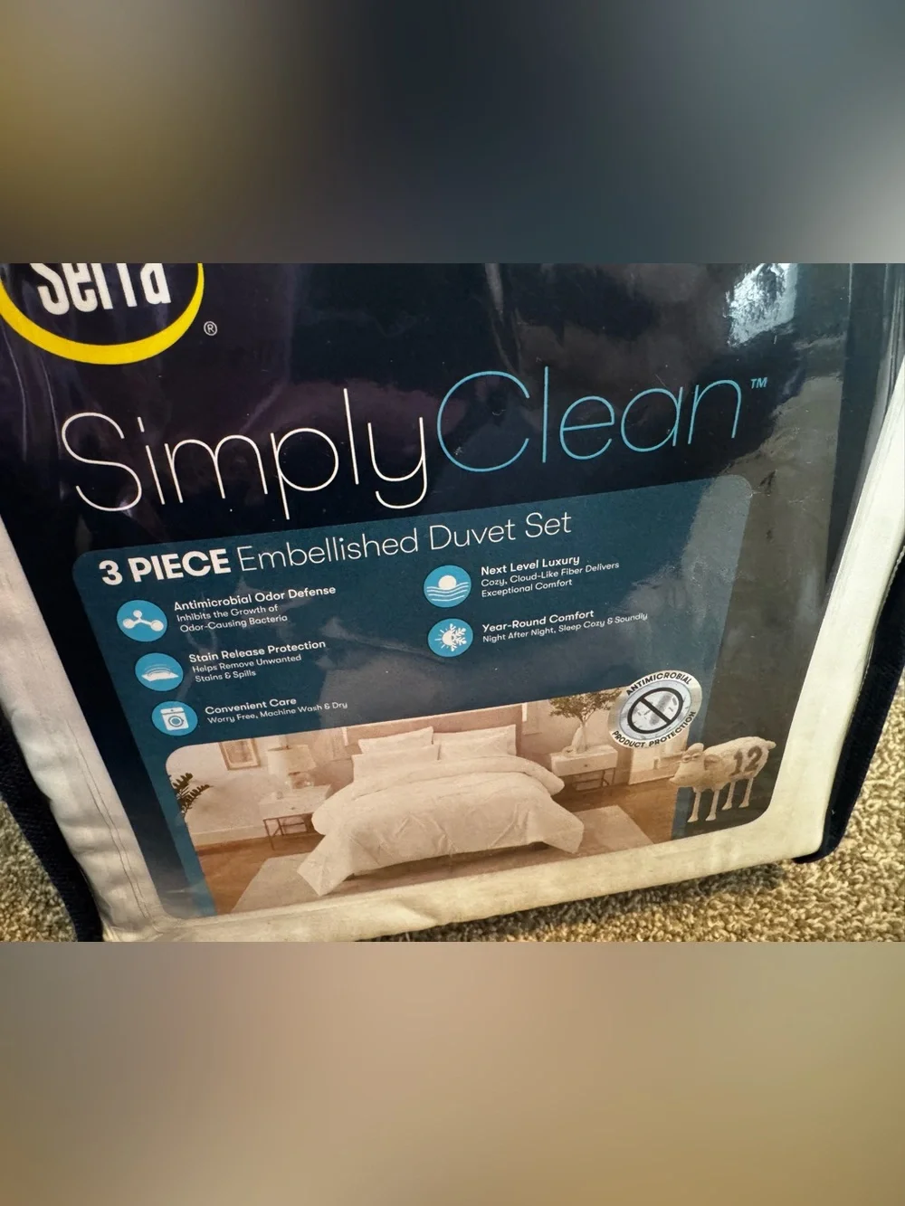New Serta Simply Clean Pleated 3-Piece Solid Duvet Set, White, Full/Queen F/Q